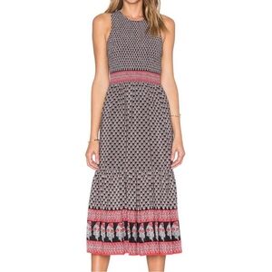 Ulla Johnson Oona Silk Midi Dress In Dark Indian Floral Print Smocked Size 6